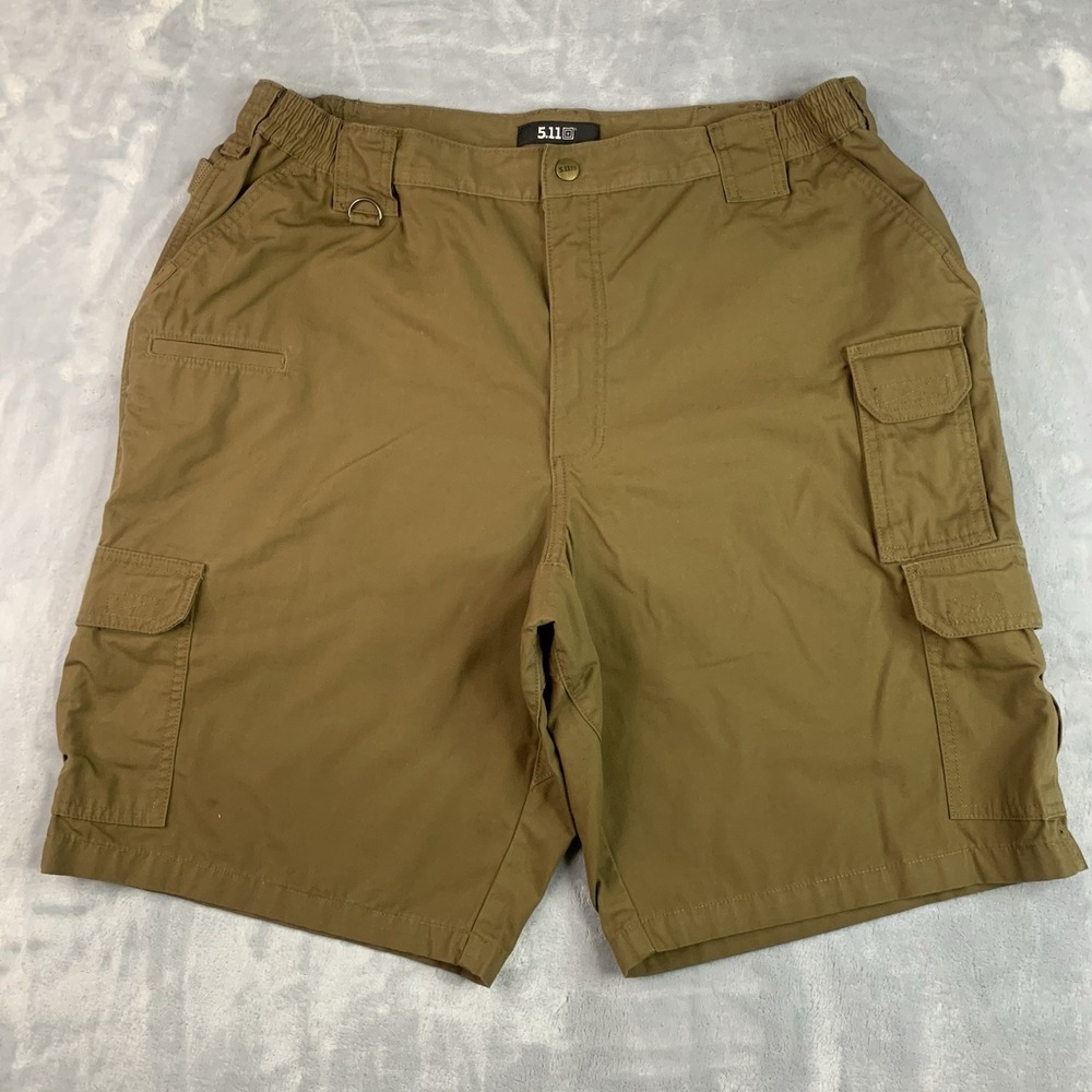 5.11 Tactical Cargo Shorts Ripstop Size 40 Tan‎ Brown Elastic Waist Band